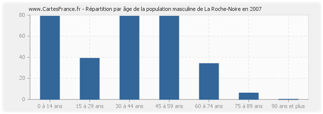 Répartition par âge de la population masculine de La Roche-Noire en 2007